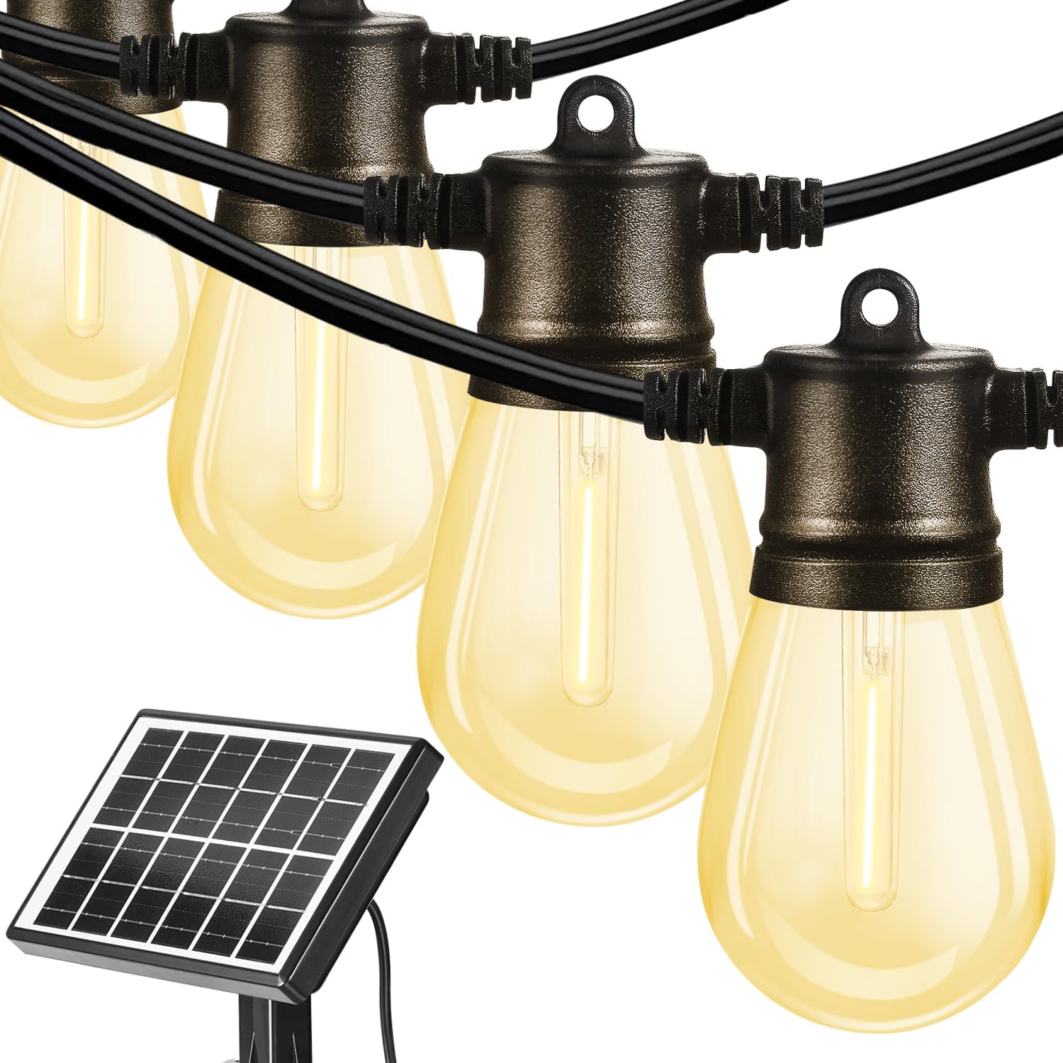 Solar Outdoor String Lights, 100FT Solar Light Commercial Grade Waterproof Heavy Duty Outdoor Hanging Lights with 30 LED Shatterproof Bulbs Camping Garden Decorative Lights Warm White