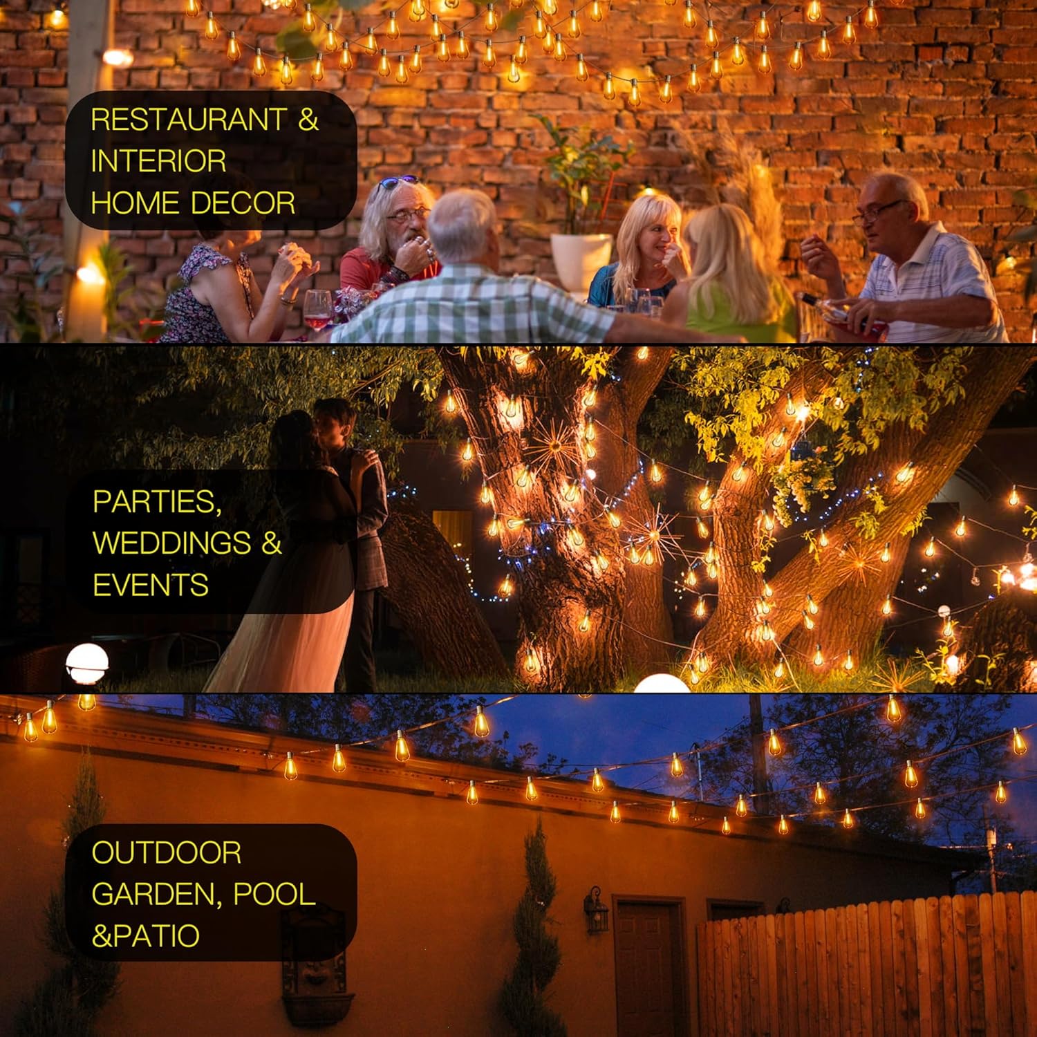 120FT Solar String Lights Outdoor with Remote, 2200K Soft Warm Patio Lights with 52 Shatterproof ST38 Tear-Drop LED Filament Bulbs, Dimmable Outside Edison Hanging Light for Backyard Deck Roof