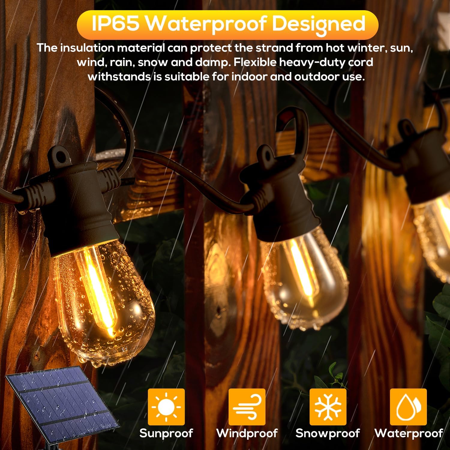Solar Outdoor String Lights, 100FT Solar Light Commercial Grade Waterproof Heavy Duty Outdoor Hanging Lights with 30 LED Shatterproof Bulbs Camping Garden Decorative Lights Warm White