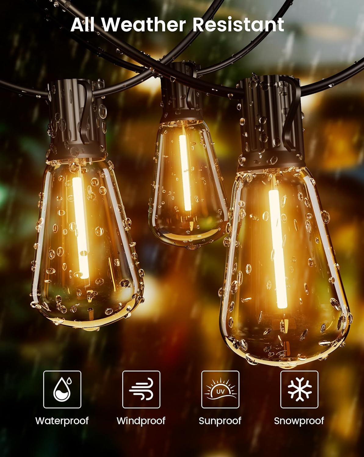 120FT Solar String Lights Outdoor with Remote, 2200K Soft Warm Patio Lights with 52 Shatterproof ST38 Tear-Drop LED Filament Bulbs, Dimmable Outside Edison Hanging Light for Backyard Deck Roof