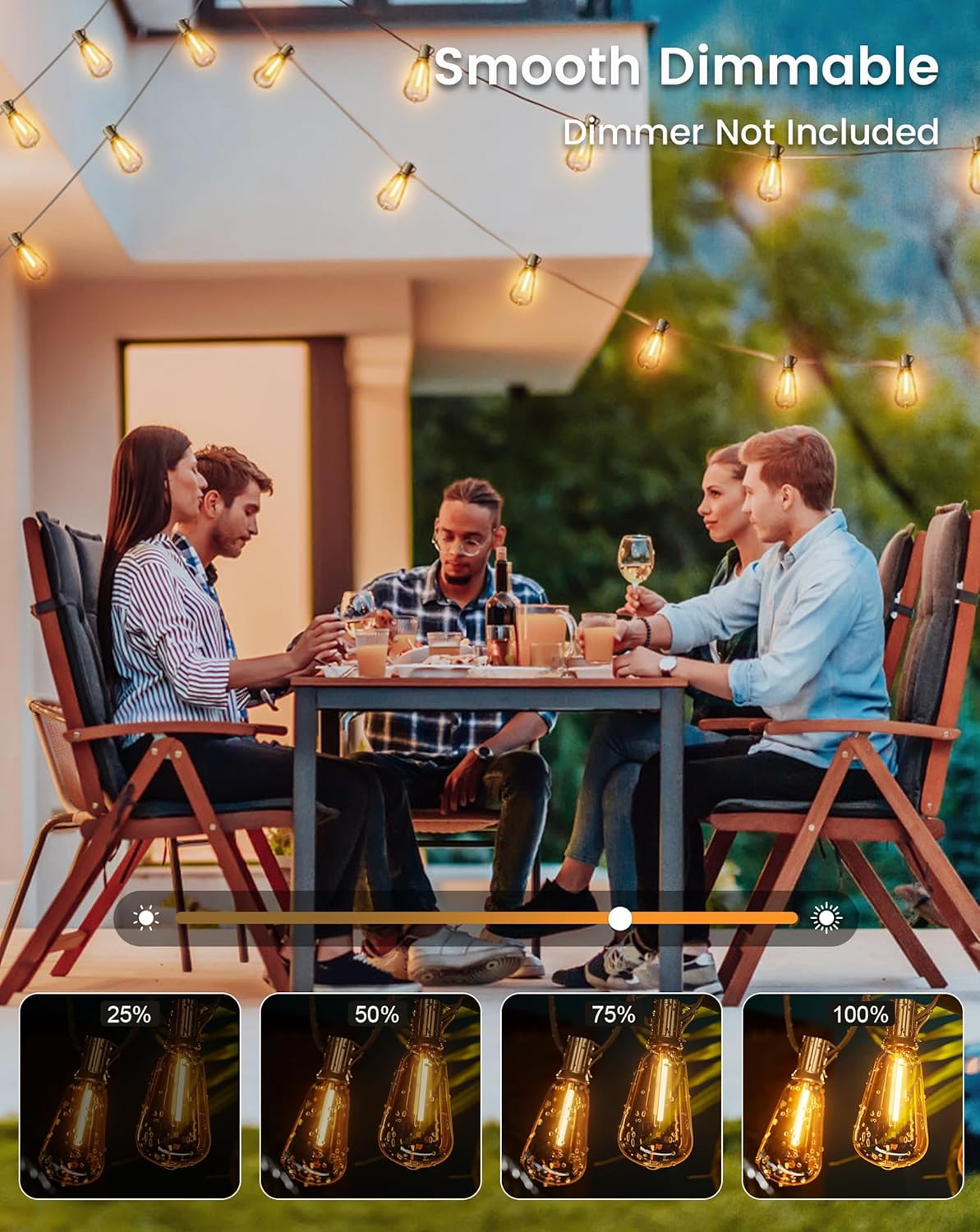 120FT Solar String Lights Outdoor with Remote, 2200K Soft Warm Patio Lights with 52 Shatterproof ST38 Tear-Drop LED Filament Bulbs, Dimmable Outside Edison Hanging Light for Backyard Deck Roof