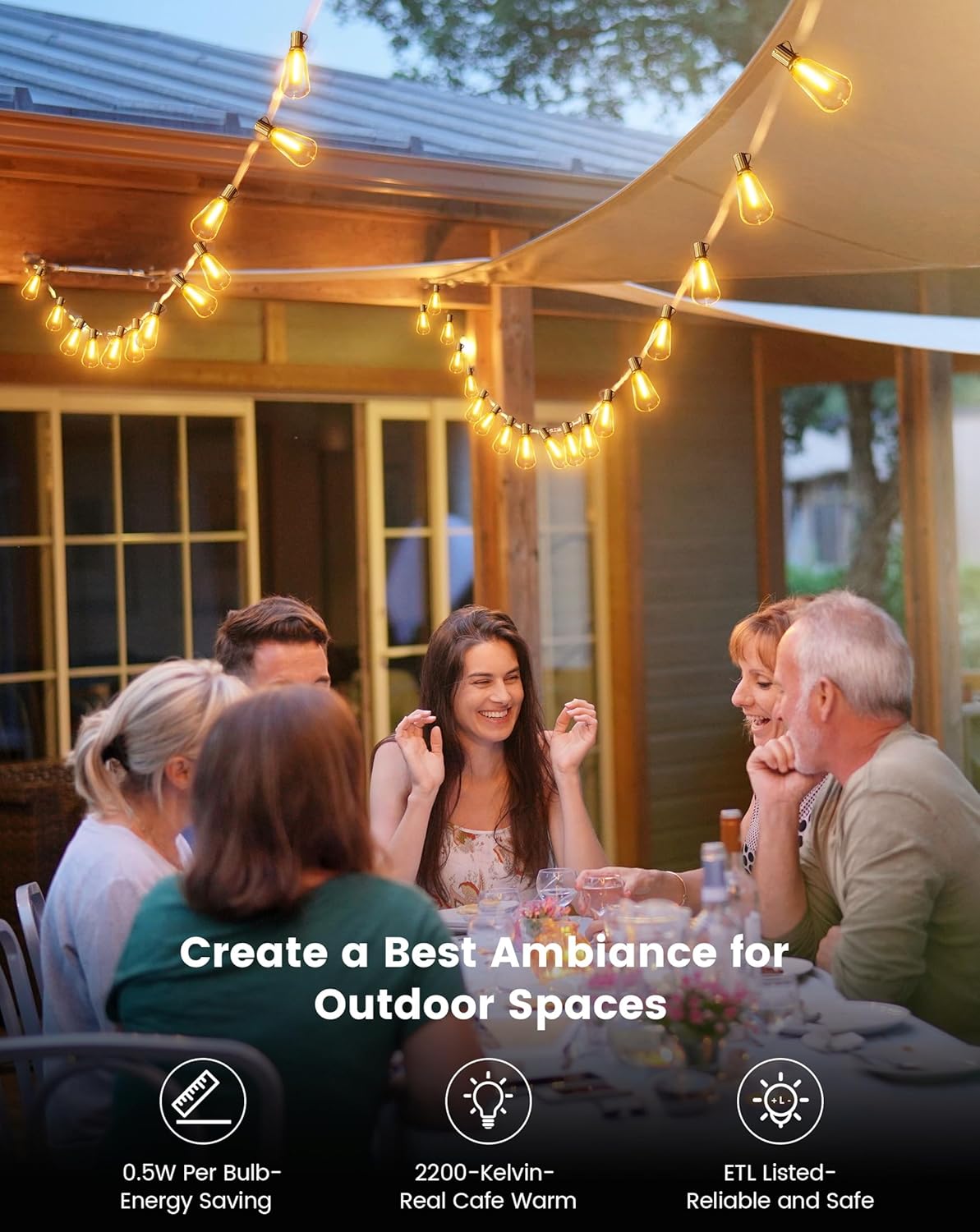 120FT Solar String Lights Outdoor with Remote, 2200K Soft Warm Patio Lights with 52 Shatterproof ST38 Tear-Drop LED Filament Bulbs, Dimmable Outside Edison Hanging Light for Backyard Deck Roof