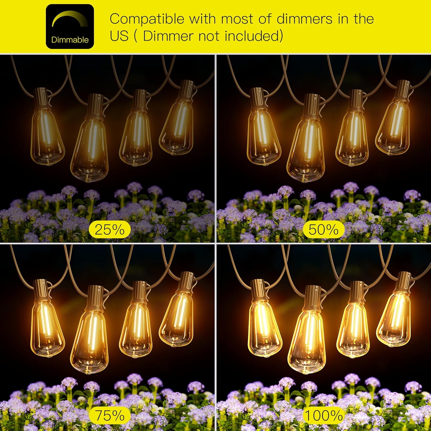 120FT Solar String Lights Outdoor with Remote, 2200K Soft Warm Patio Lights with 52 Shatterproof ST38 Tear-Drop LED Filament Bulbs, Dimmable Outside Edison Hanging Light for Backyard Deck Roof