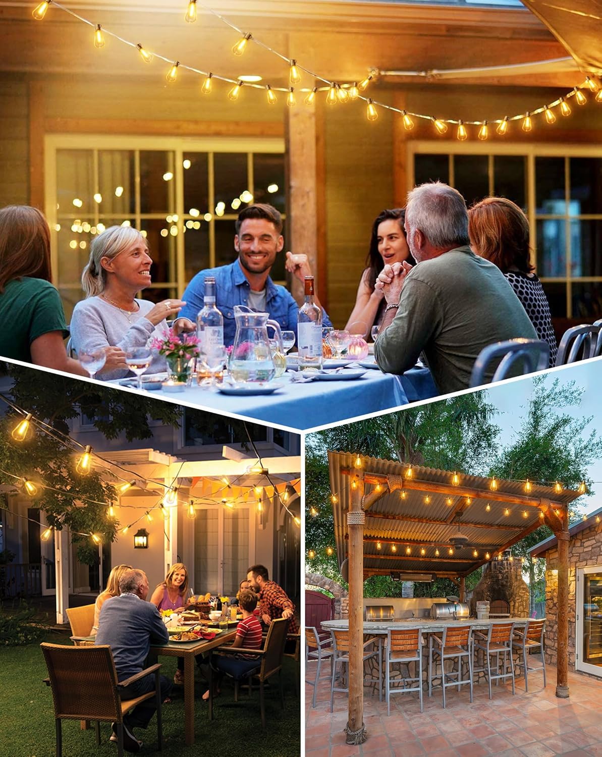 120FT Solar String Lights Outdoor with Remote, 2200K Soft Warm Patio Lights with 52 Shatterproof ST38 Tear-Drop LED Filament Bulbs, Dimmable Outside Edison Hanging Light for Backyard Deck Roof