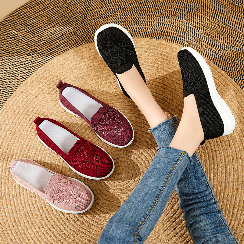 🔥Last Day 60% OFF-Women's Knitted Embroidery Casual Walking Sneakers,Lightweight Breathable Mesh Slip On Orthopedic Soft Sole Shoes (Buy 2 Free Shipping)-PLAWLTD