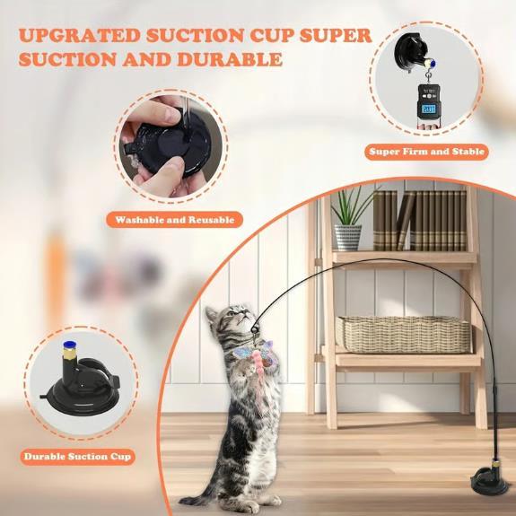 😸Suction Cup Cat Teaser Wand-Interactive Cat Toys Natural Bird Feather