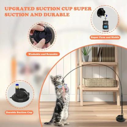 😸Suction Cup Cat Teaser Wand-Interactive Cat Toys Natural Bird Feather