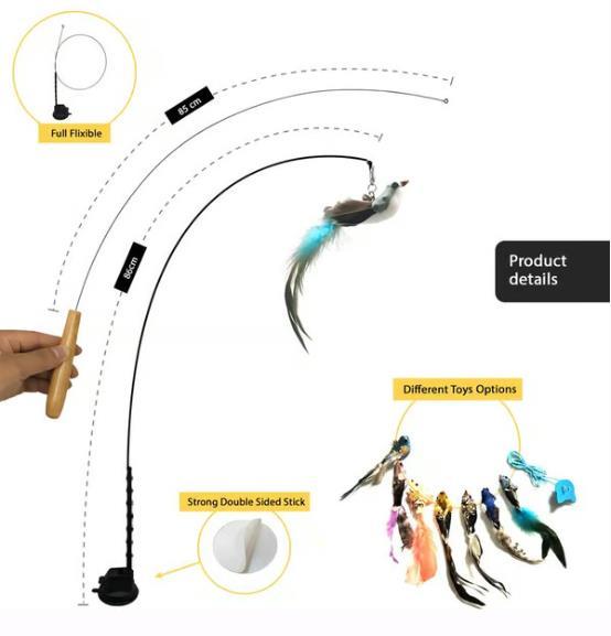 😸Suction Cup Cat Teaser Wand-Interactive Cat Toys Natural Bird Feather