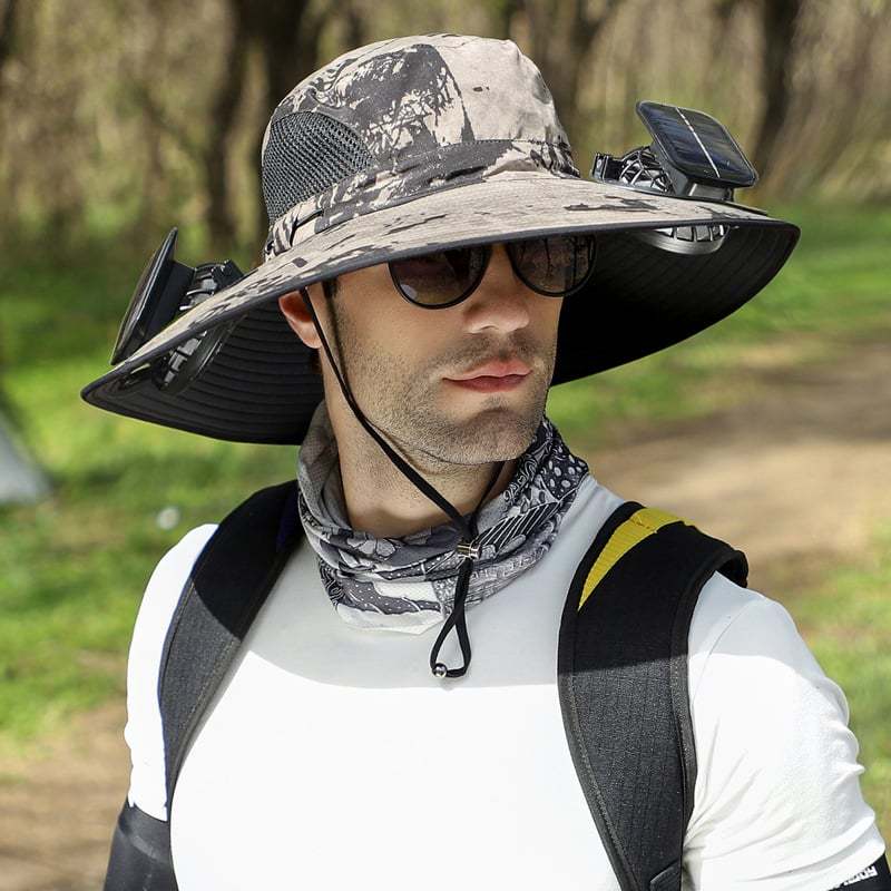 🔥Father's Day Sale 49% OFF - Wide Brim Solar Fan Outdoor Fishing Hat-Solar & USB Charging-PLAWLTD