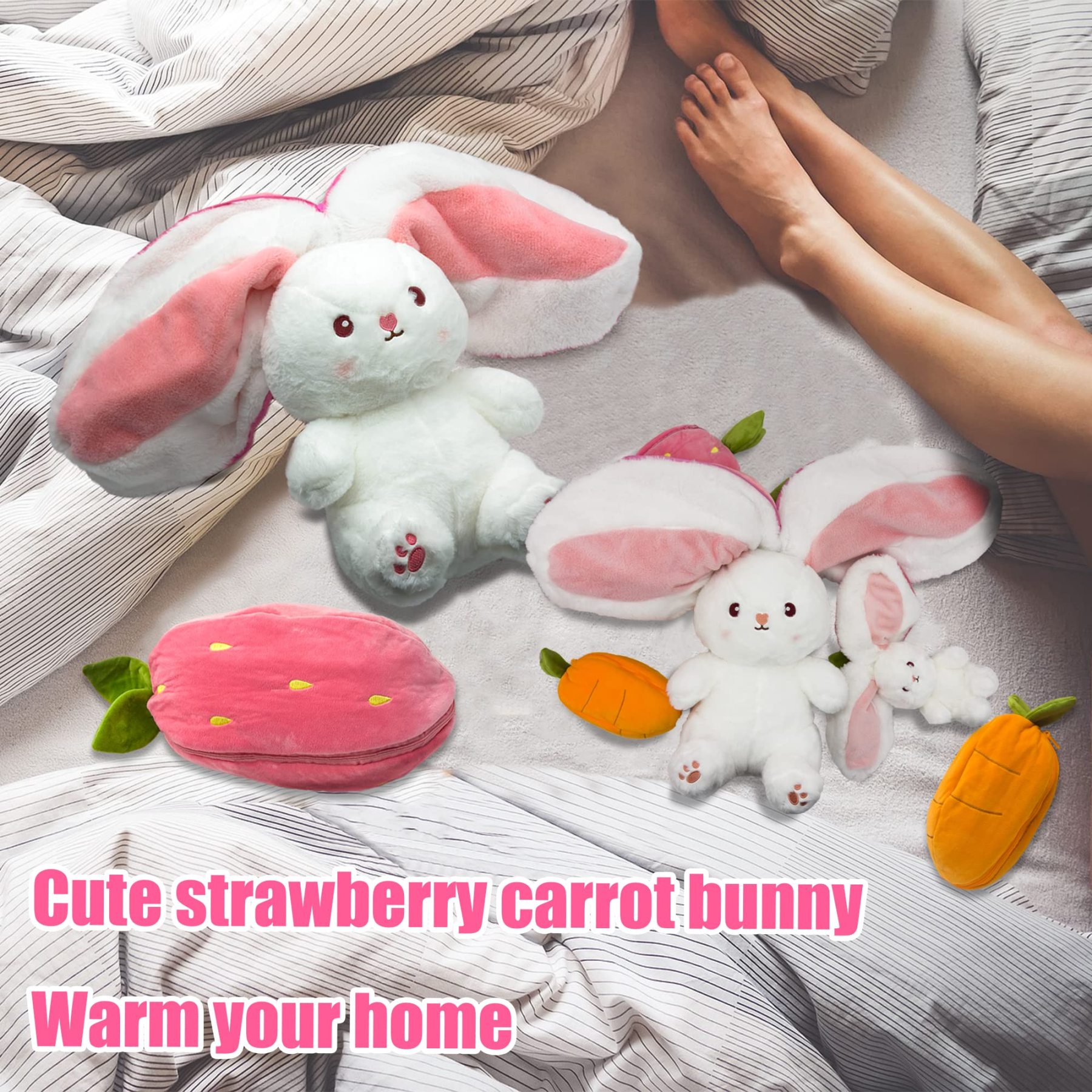 🍓Strawberry Bunny Transformed into Little Rabbit🐰Fruit Doll Plush Toy