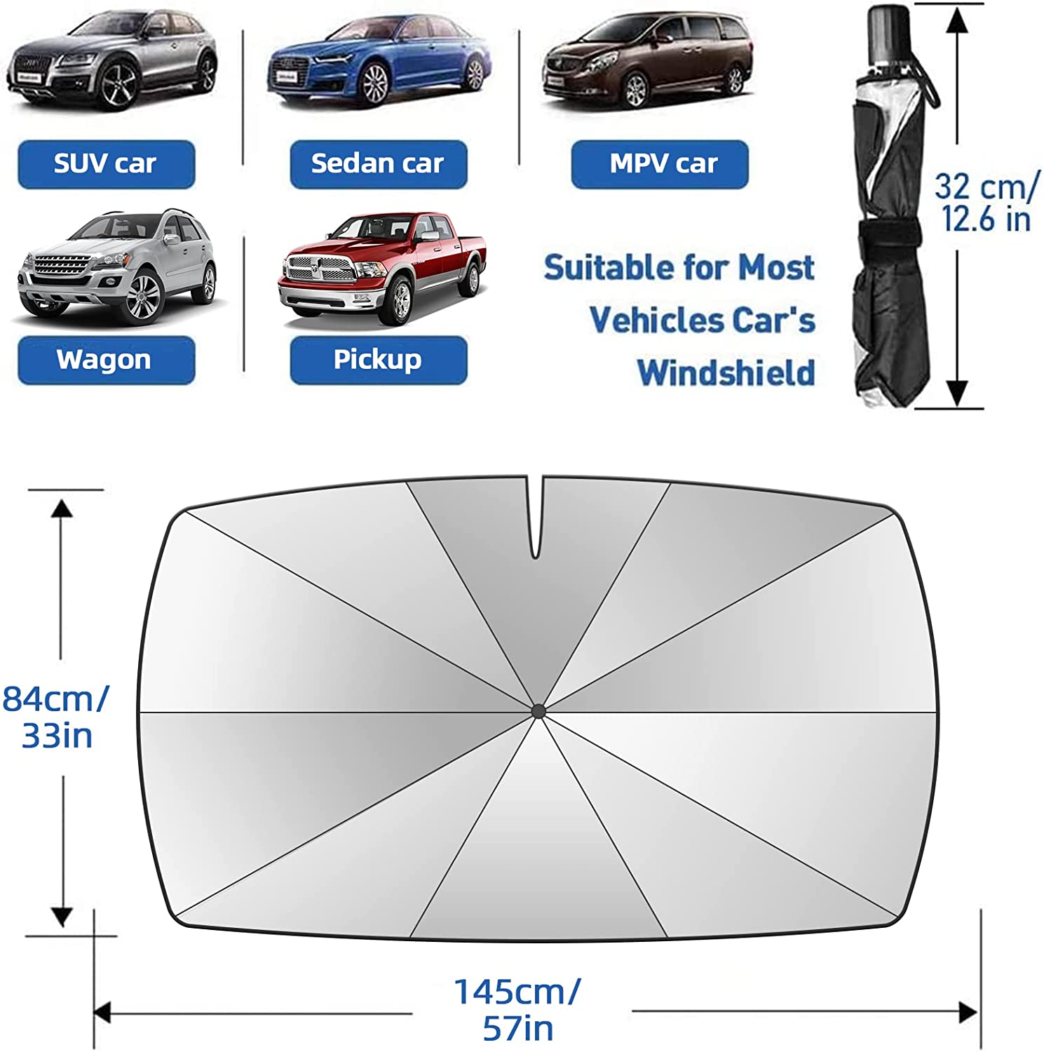 Car Windshield Sun Shade Umbrella - Foldable Car Umbrella Sunshade Cover UV Block Car Front Window (Heat Insulation Protection) for Auto Windshield Covers Most Cars-PLAWLTD