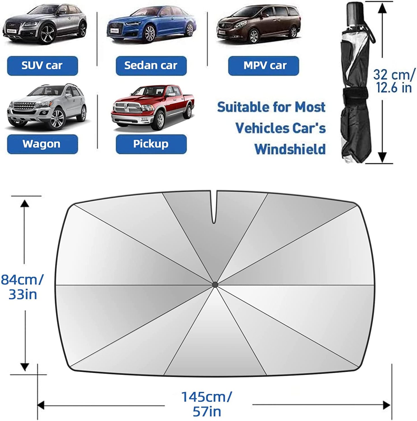 Car Windshield Sun Shade Umbrella - Foldable Car Umbrella Sunshade Cover UV Block Car Front Window (Heat Insulation Protection) for Auto Windshield Covers Most Cars-PLAWLTD