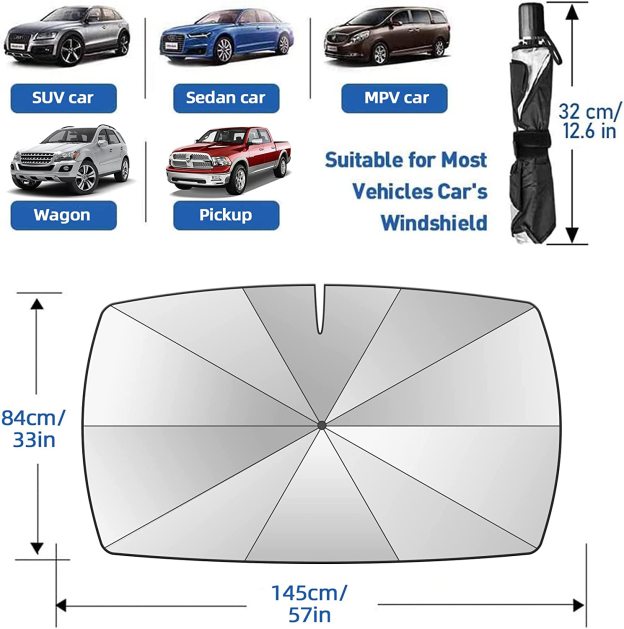 Car Windshield Sun Shade Umbrella - Foldable Car Umbrella Sunshade Cover UV Block Car Front Window (Heat Insulation Protection) for Auto Windshield Covers Most Cars-PLAWLTD