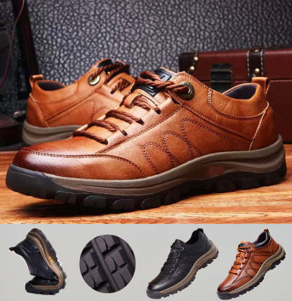 Men's casual leather shoes with hand stitching