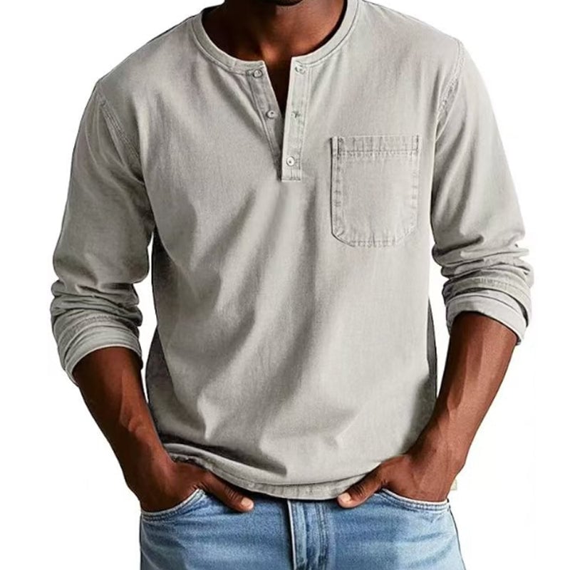 Men's Fashion Vintage Distressed Pocket Long-Sleeve Shirt-PLAWLTD