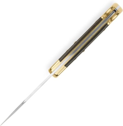 Buck 110 Folding Hunter Lock-back Knife, Brass Bolsters, Ebony Handles, 3-3/4" 420HC Blade with Leather Sheath-PLAWLTD