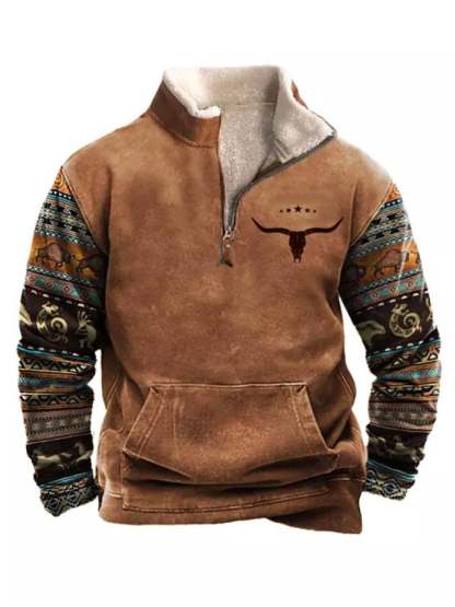 Men's Western Ethnic Style Casual Zipper Fleece Sweatshirt