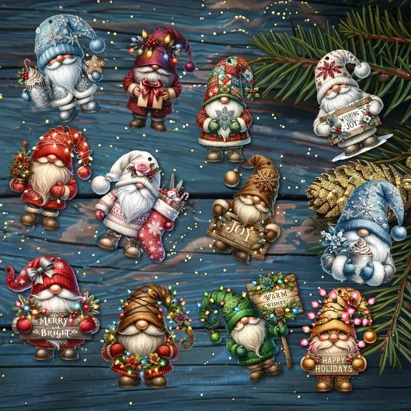 Wooden Dwarf Christmas Tree Ornaments Set (12pcs)-PLAWLTD