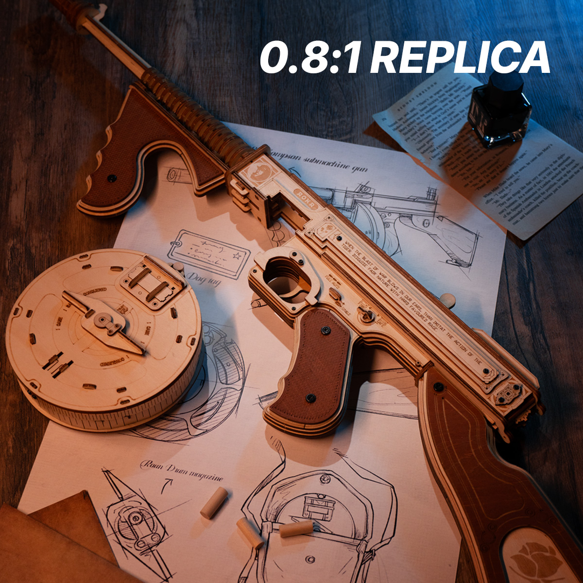 🎁ROKR Thompson Submachine Gun Toy 3D Wooden Puzzle LQB01