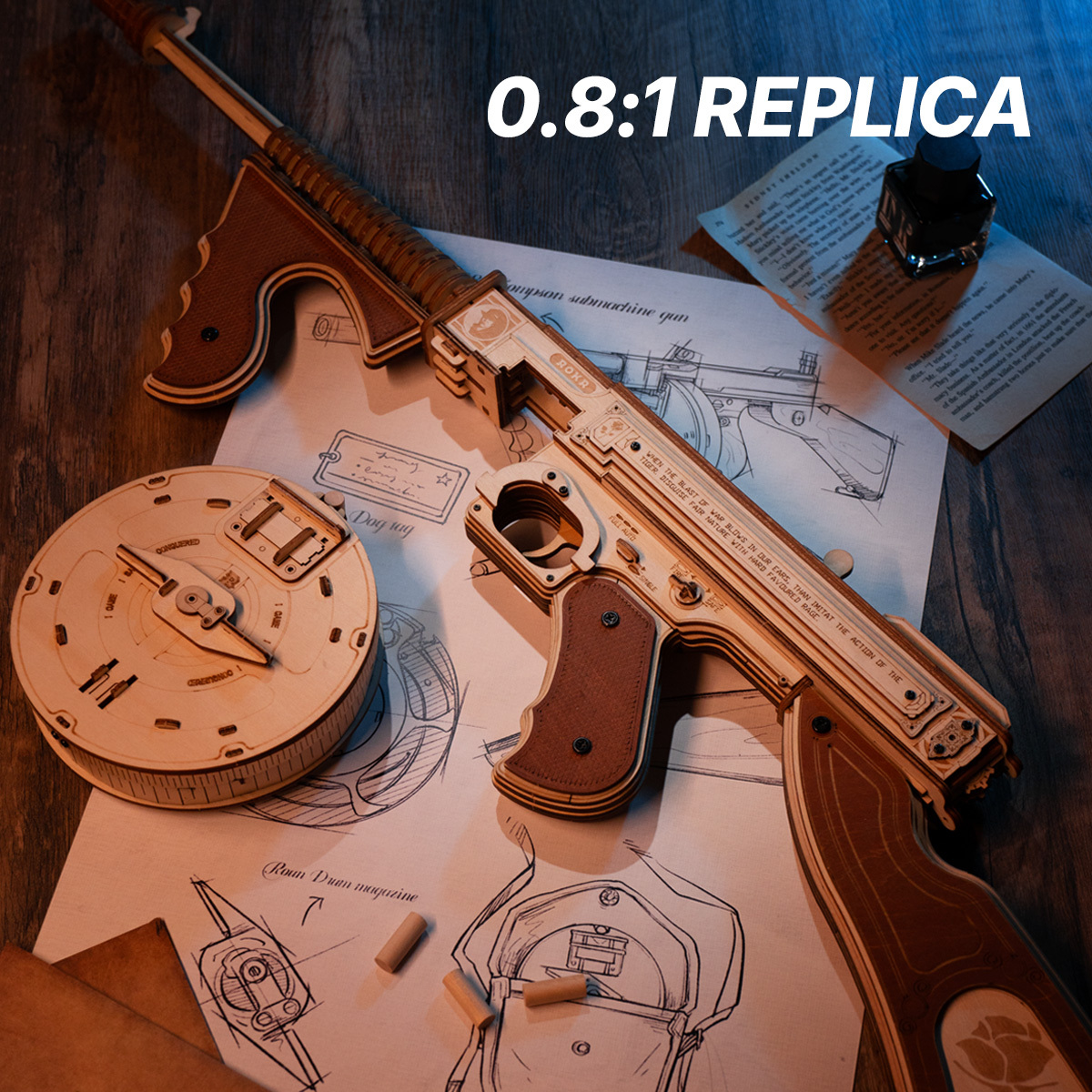 🎁ROKR Thompson Submachine Gun Toy 3D Wooden Puzzle LQB01