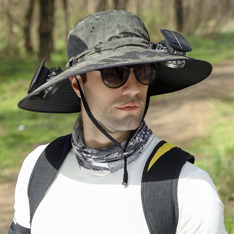 🔥Father's Day Sale 49% OFF - Wide Brim Solar Fan Outdoor Fishing Hat-Solar & USB Charging-PLAWLTD