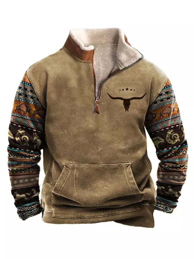 Men's Western Ethnic Style Casual Zipper Fleece Sweatshirt