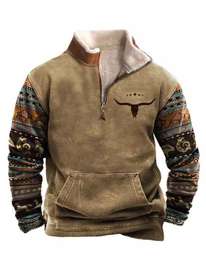 Men's Western Ethnic Style Casual Zipper Fleece Sweatshirt