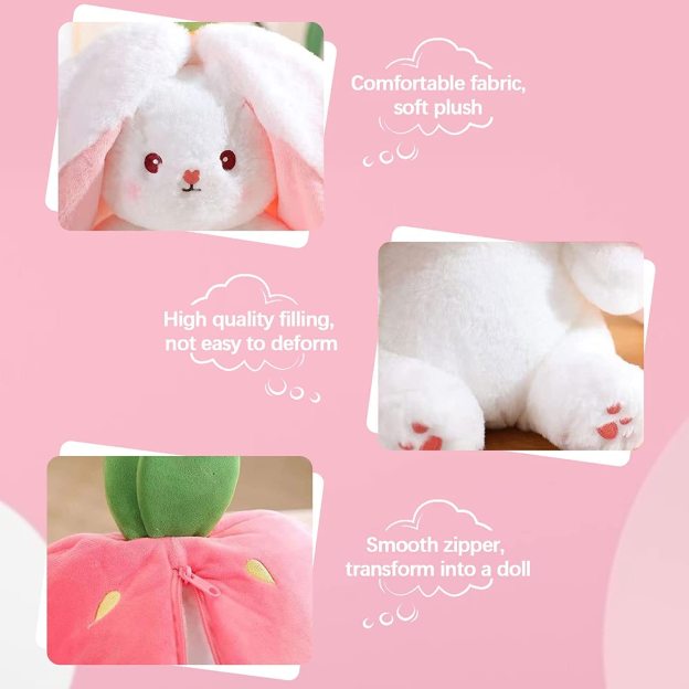 🍓Strawberry Bunny Transformed into Little Rabbit🐰Fruit Doll Plush Toy