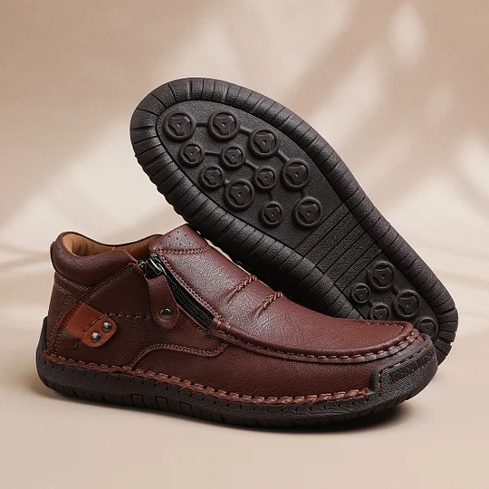 ⏰Limited Time Sale 70% OFF-Men’s Handmade Premium Leather Slip-On Driving Boots – Wide Toe, Arch Support, Waterproof, Pressure Relief, Non-Slip Sole for Casual, Travel & Outdoor