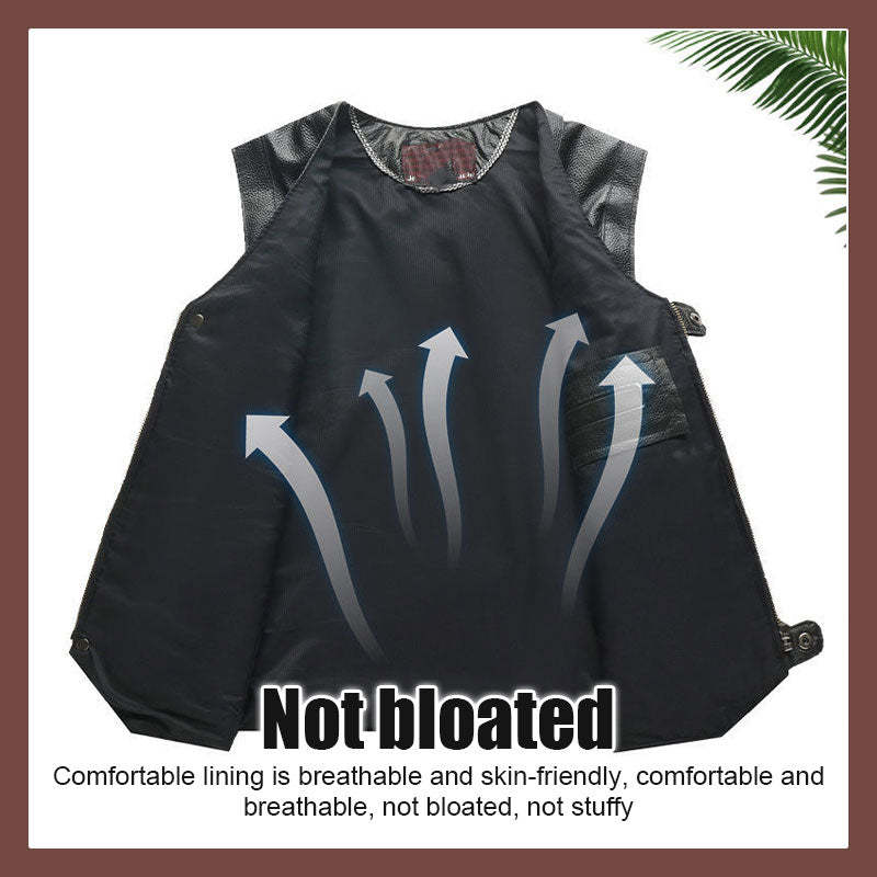 Men's Genuine Leather Multi-Pocket V-Neck Vest