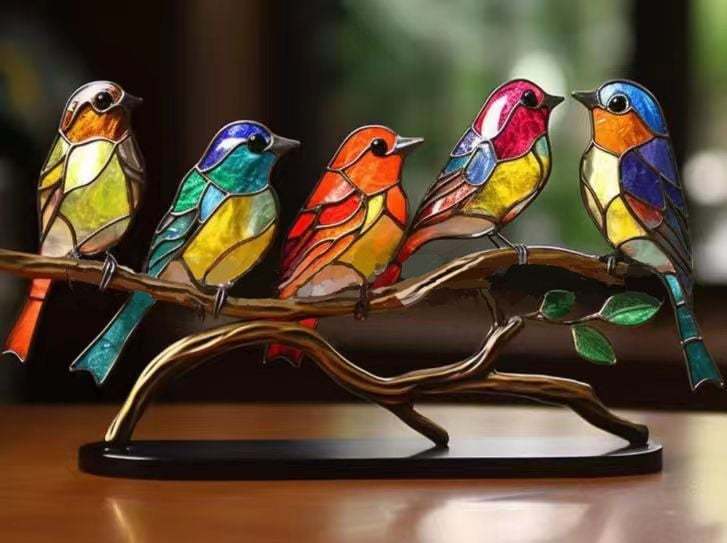 🎉49% OFF ! 🌈Stained Glass Birds on Branch Desktop Ornaments 🕊️✨-PLAWLTD