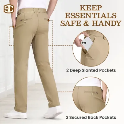 Men's Stretch Khaki Pants with Elastic Waistband-PLAWLTD
