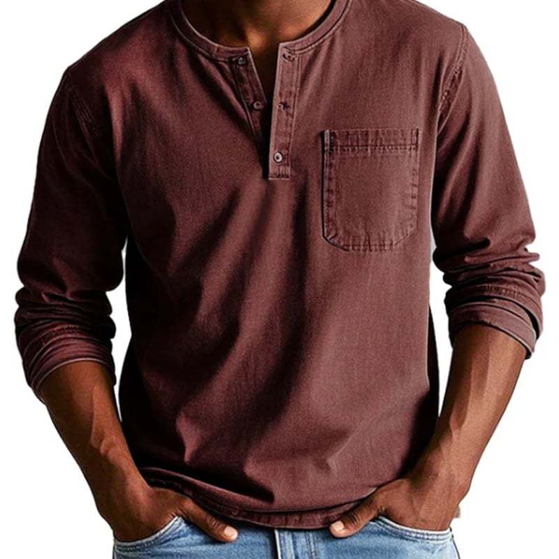 Men's Fashion Vintage Distressed Pocket Long-Sleeve Shirt-PLAWLTD