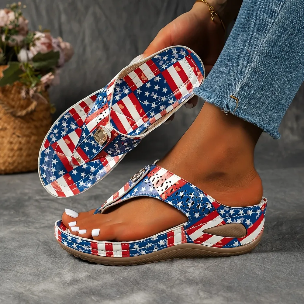 🔥Summer Best Seller🔥Women'S Patriotic Slide Sandals - Stylish American Flag Design