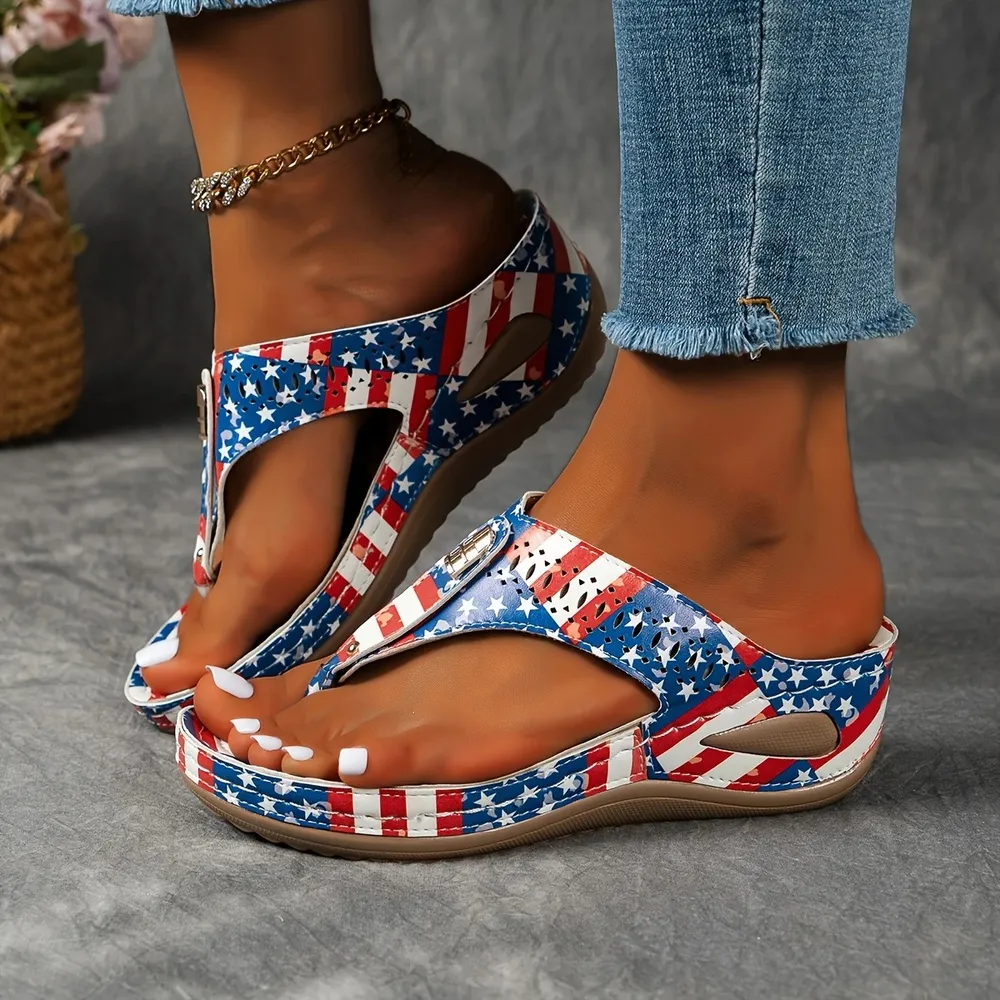 🔥Summer Best Seller🔥Women'S Patriotic Slide Sandals - Stylish American Flag Design