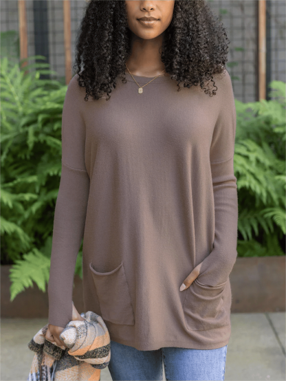 💥LONG SLEEVE THUMBHOLE SWEATER POCKET TUNIC💥