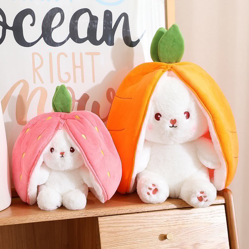 🍓Strawberry Bunny Transformed into Little Rabbit🐰Fruit Doll Plush Toy