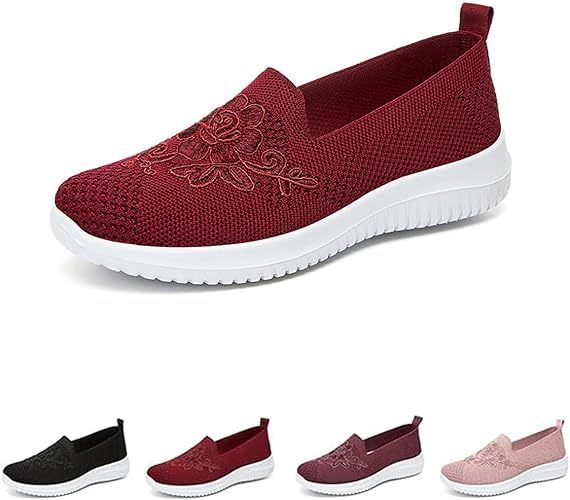 🔥Last Day 60% OFF-Women's Knitted Embroidery Casual Walking Sneakers,Lightweight Breathable Mesh Slip On Orthopedic Soft Sole Shoes (Buy 2 Free Shipping)-PLAWLTD