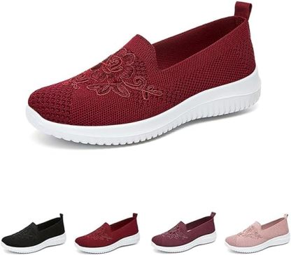 🔥Last Day 60% OFF-Women's Knitted Embroidery Casual Walking Sneakers,Lightweight Breathable Mesh Slip On Orthopedic Soft Sole Shoes (Buy 2 Free Shipping)-PLAWLTD