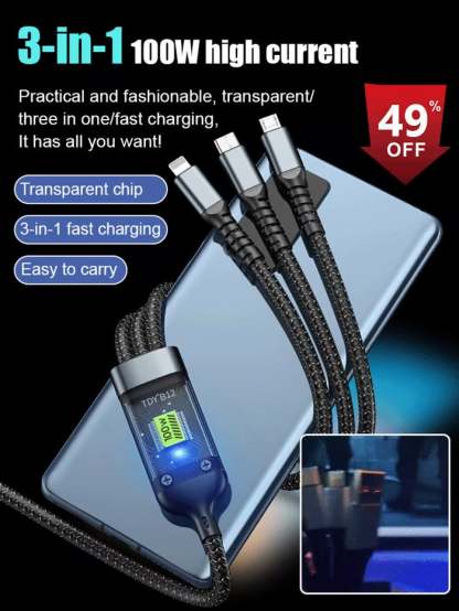 Buy 1 Get 1 Free🔥Transparent Luminous Super Fast Charging 3-in-1 Data Cable