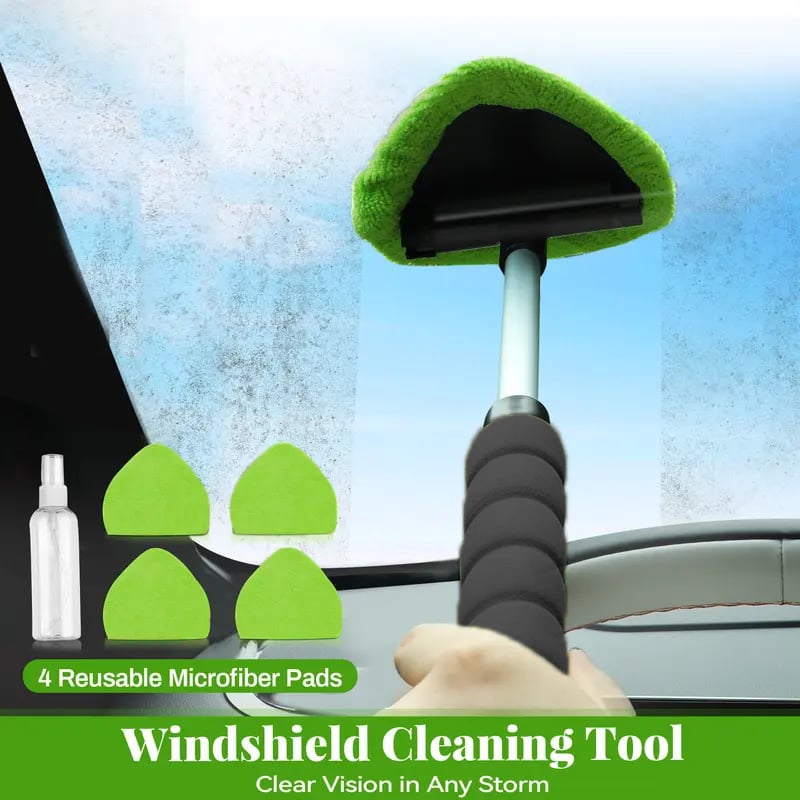🔥Christmas promotion🚘Windshield cleaning tool with 4 microfiber pads and a retractable handle