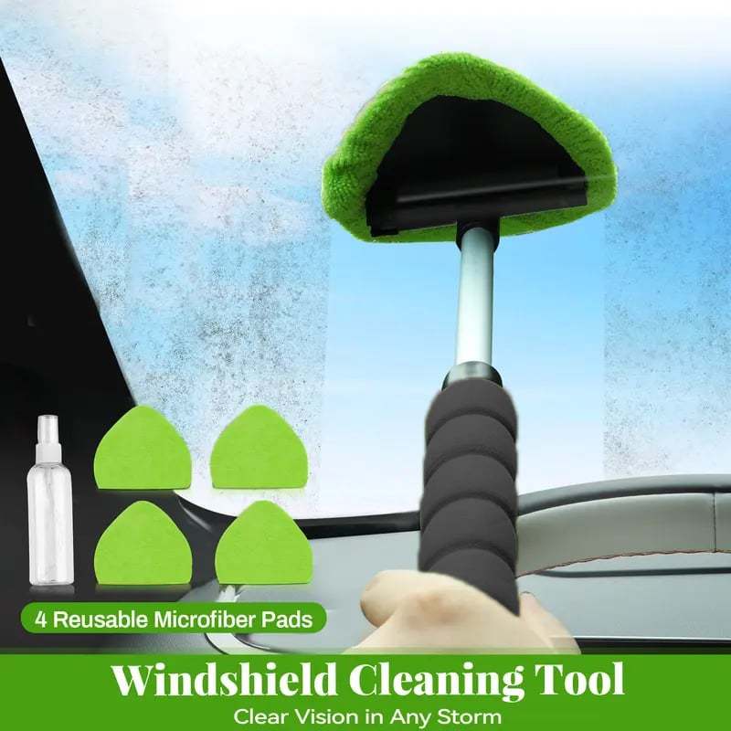 🔥Christmas promotion🚘Windshield cleaning tool with 4 microfiber pads and a retractable handle