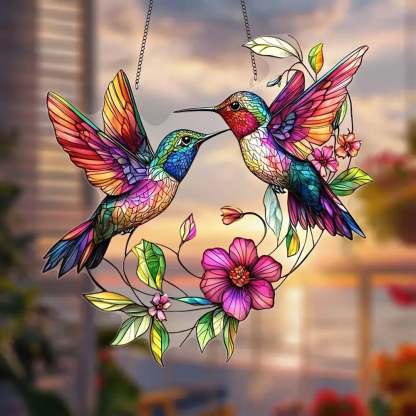 Enchanted Hummingbirds Stained Hanging (8 inches)-PLAWLTD