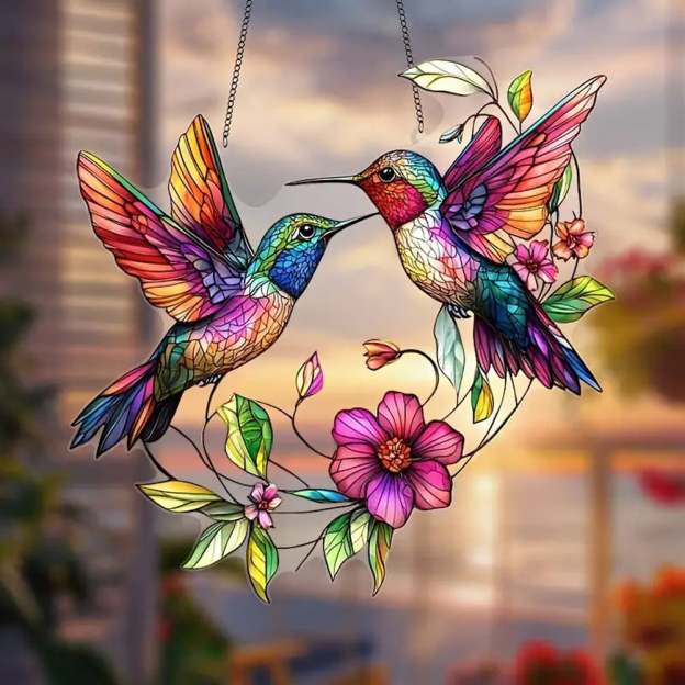 Enchanted Hummingbirds Stained Hanging (8 inches)-PLAWLTD