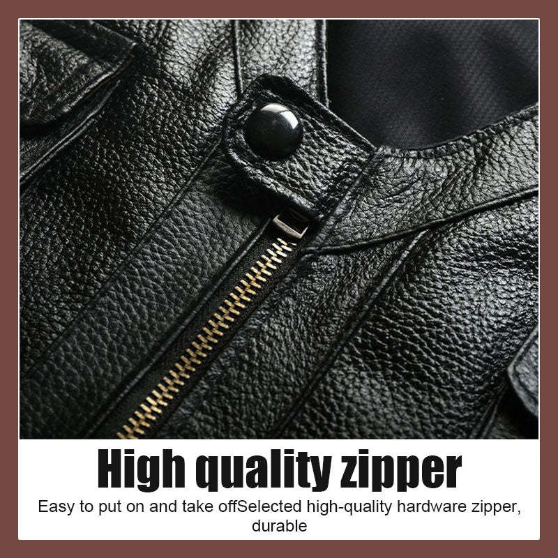 Men's Genuine Leather Multi-Pocket V-Neck Vest