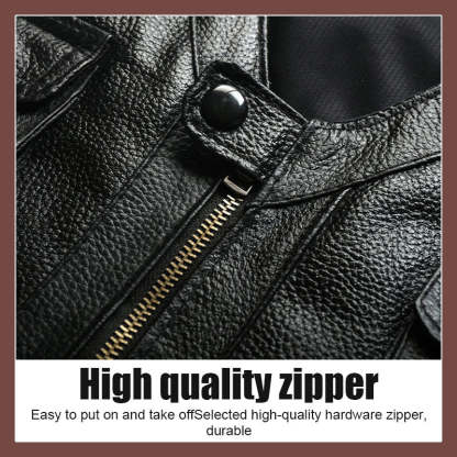 Men's Genuine Leather Multi-Pocket V-Neck Vest