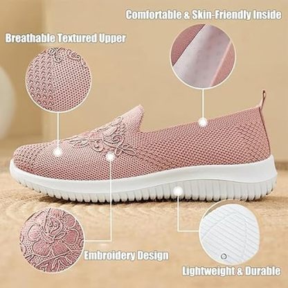 🔥Last Day 60% OFF-Women's Knitted Embroidery Casual Walking Sneakers,Lightweight Breathable Mesh Slip On Orthopedic Soft Sole Shoes (Buy 2 Free Shipping)-PLAWLTD