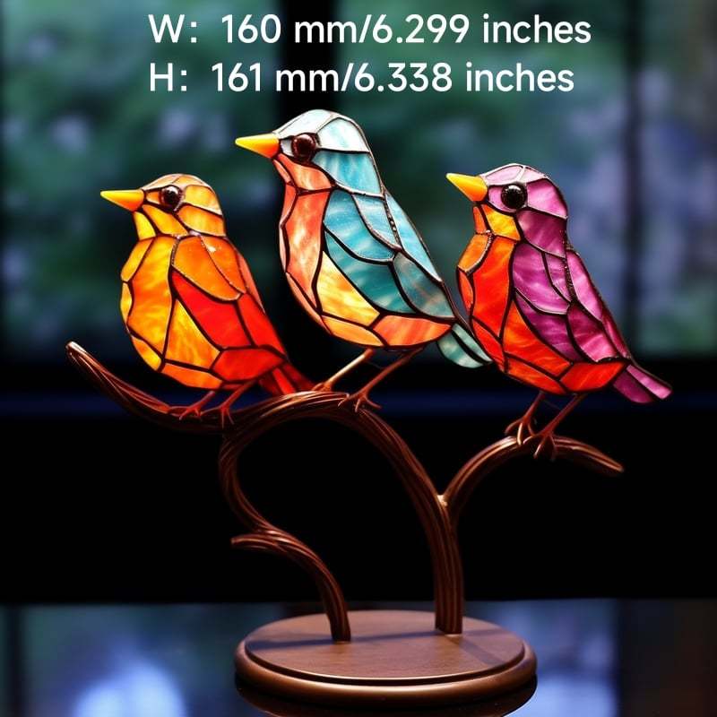 🎉49% OFF ! 🌈Stained Glass Birds on Branch Desktop Ornaments 🕊️✨-PLAWLTD