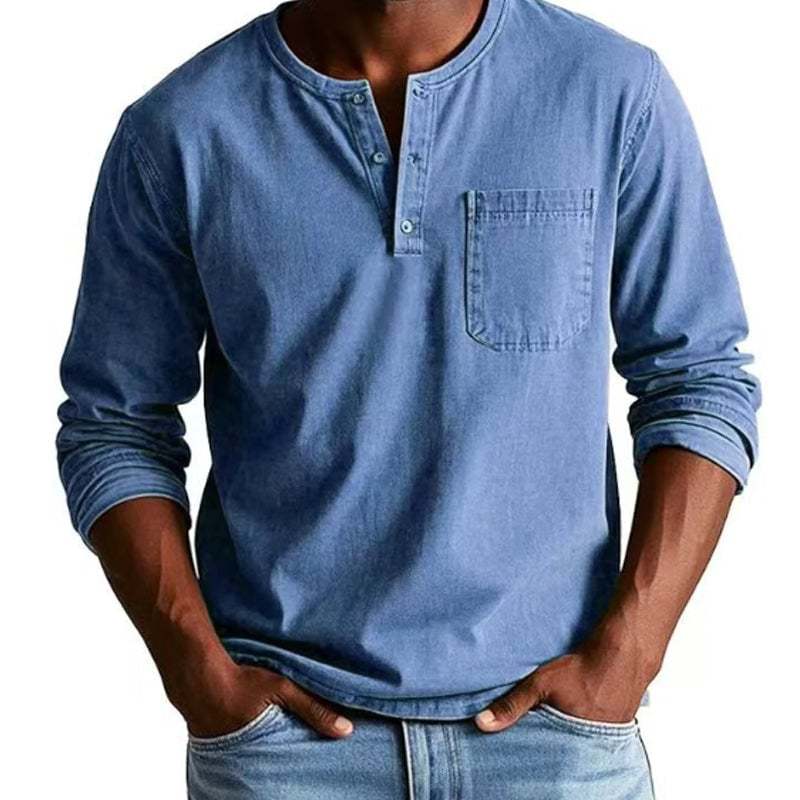Men's Fashion Vintage Distressed Pocket Long-Sleeve Shirt-PLAWLTD