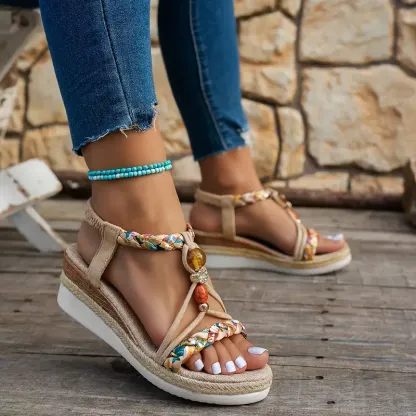🔥🔥Last Day Promotion 50% OFF🔥Bohemian Wedge Heeled Women's Sandals-PLAWLTD